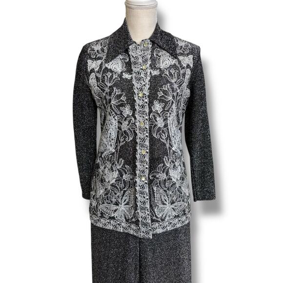 Vintage Black & Silver Metallic Pant Suit Size 7/8 - Picture 1 of 8